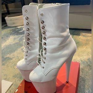 White patent flamenco pleaser shoes